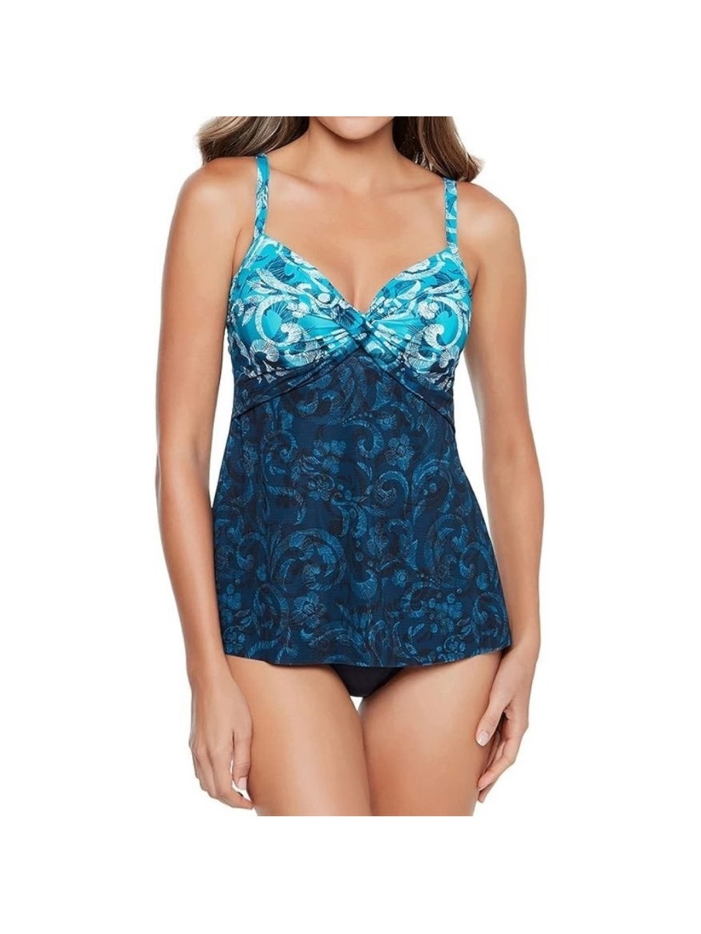 Miraclesuit Myrra Tankini Swimsuit Set Size 10 NWT Blue Floral Tummy Control